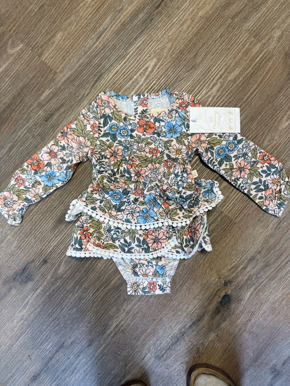 Floral Ruffle Long-Sleeve Baby Bodysuit - Multicolor